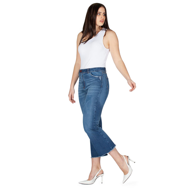 High Waist Frayed Hem Cropped Jeans - Sustainable