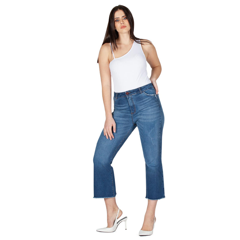 High Waist Frayed Hem Cropped Jeans - Sustainable