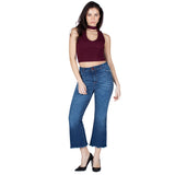 High Waist Frayed Hem Cropped Jeans - Sustainable