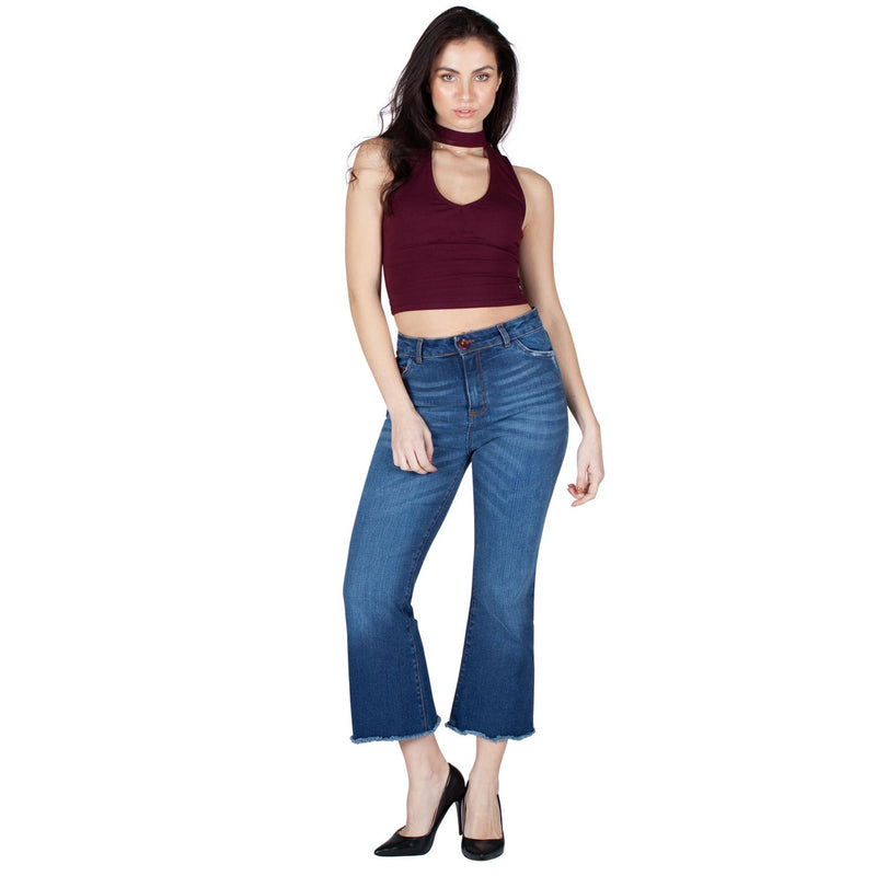 High Waist Frayed Hem Cropped Jeans - Sustainable