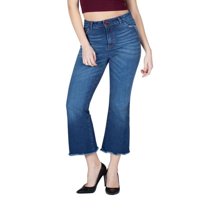 High Waist Frayed Hem Cropped Jeans - Sustainable