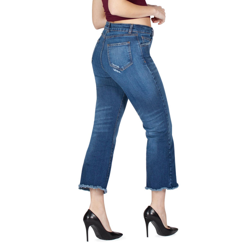 High Waist Frayed Hem Cropped Jeans - Sustainable