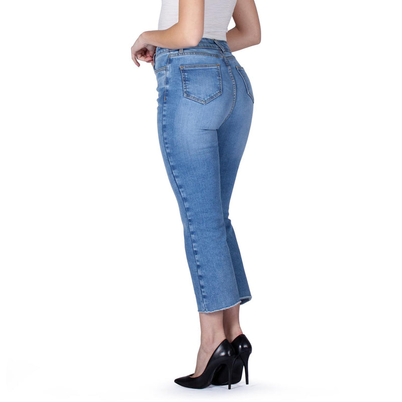 High Waisted Cropped Bootcut Fit Jeans - Sustainable and Made in Italy
