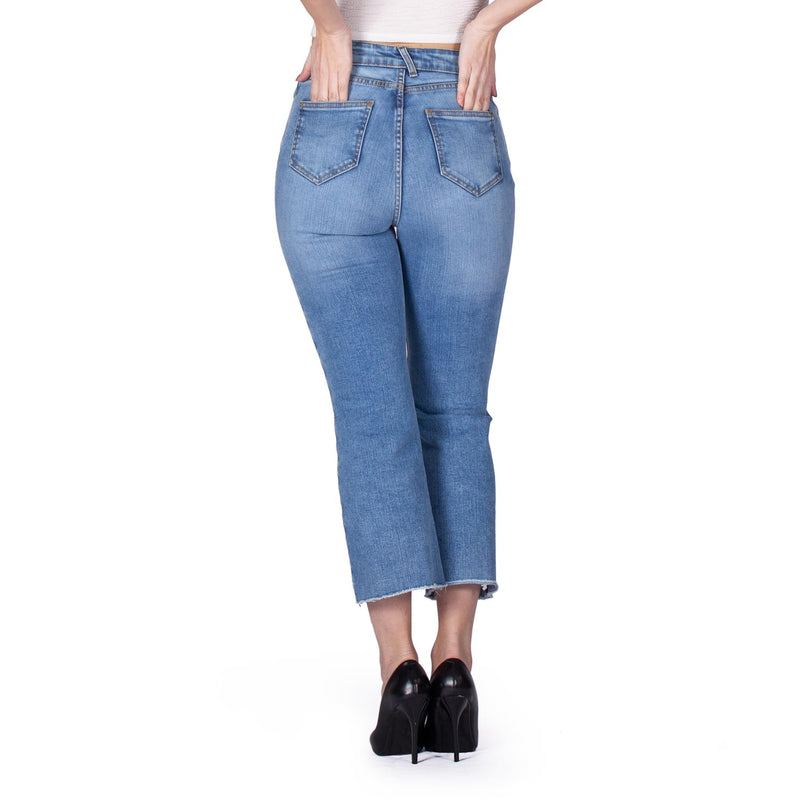 High Waisted Cropped Bootcut Fit Jeans - Sustainable and Made in Italy